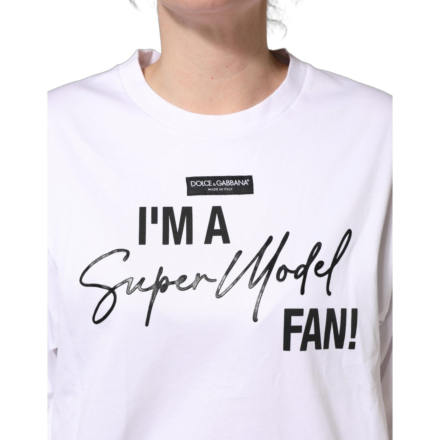 Dolce & Gabbana White I'm A Super Model Fan Print Jersey T-shirt