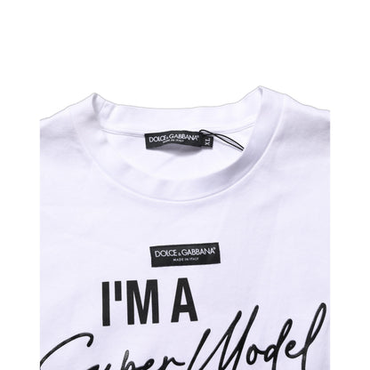 Dolce & Gabbana White I'm A Super Model Fan Print Jersey T-shirt