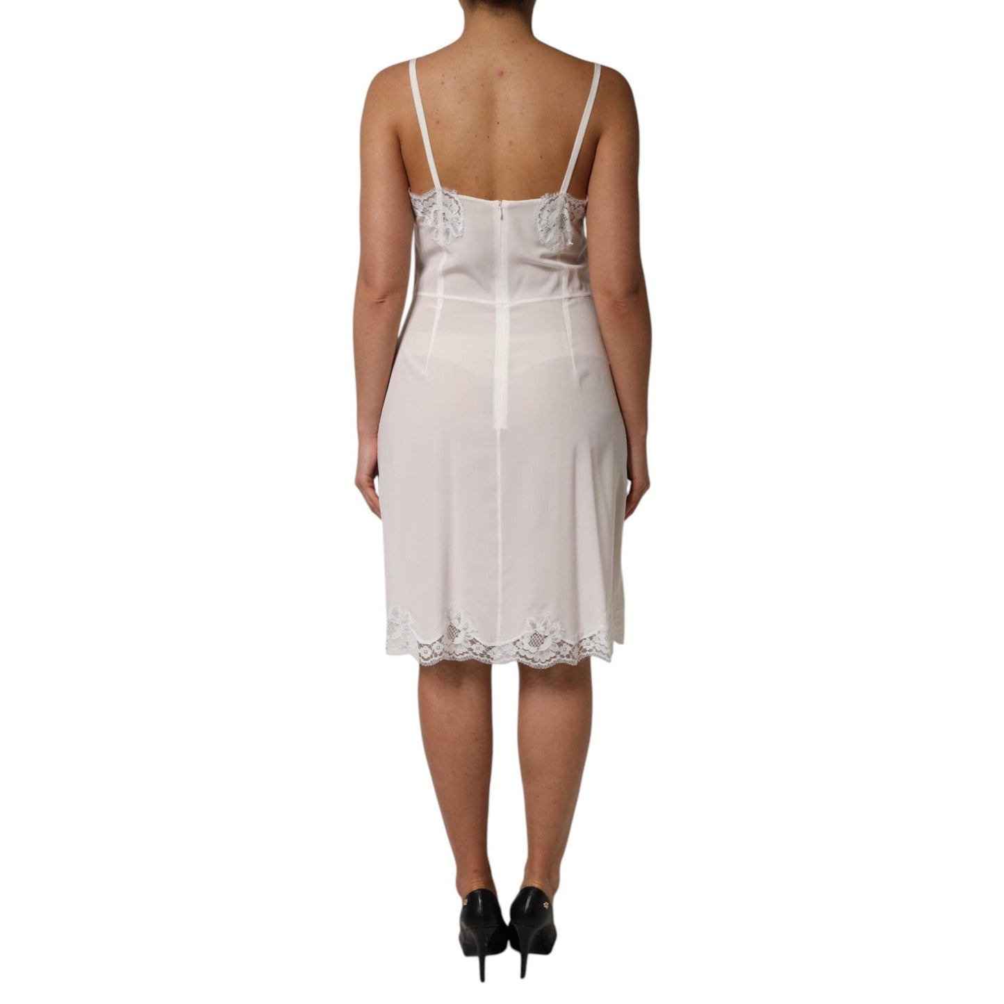 Dolce & Gabbana White Lace Gold DG Logo Silk Dress Sleepwear