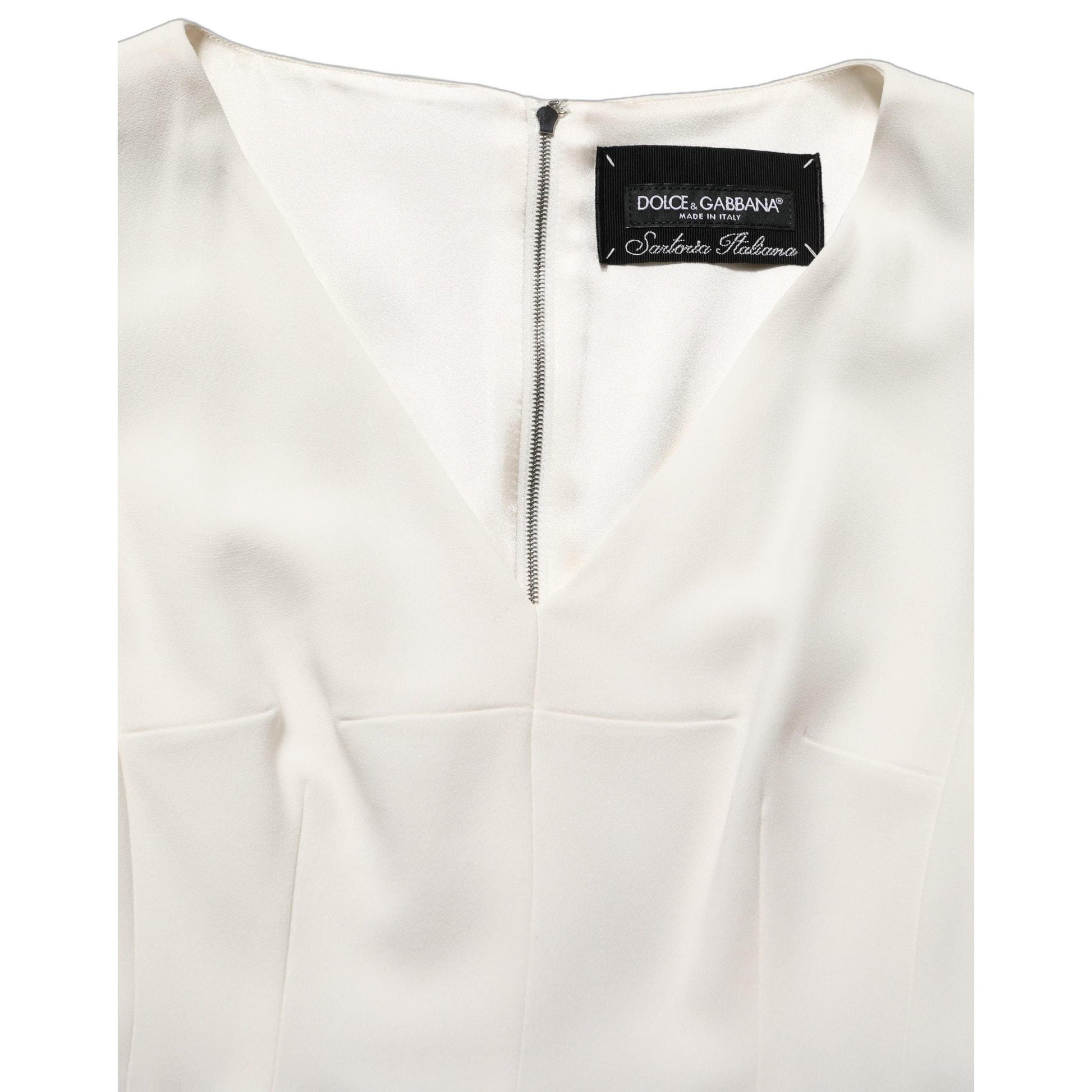 Dolce & Gabbana White Leopard Sleeveless Sheath Midi Dress