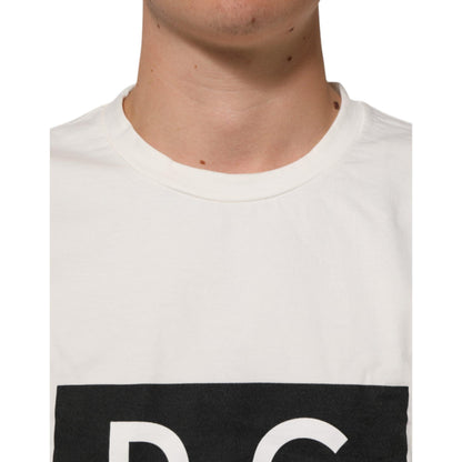 Dolce & Gabbana White Logo Print Cotton Crew Neck Men T-shirt