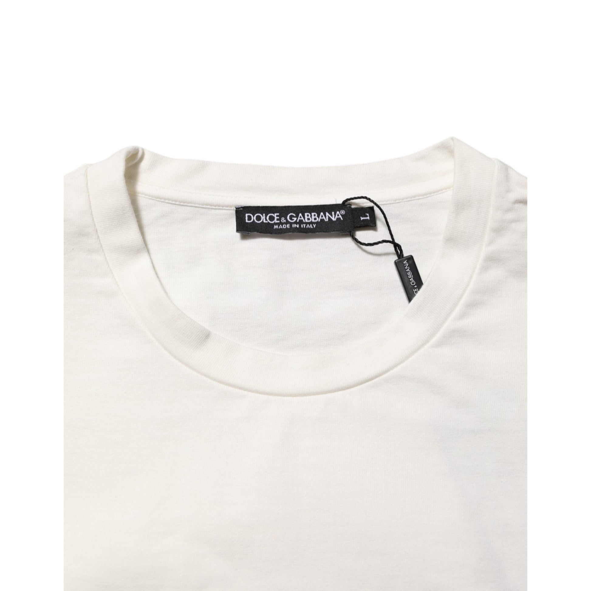 Dolce & Gabbana White Logo Print Cotton Crew Neck Men T-shirt