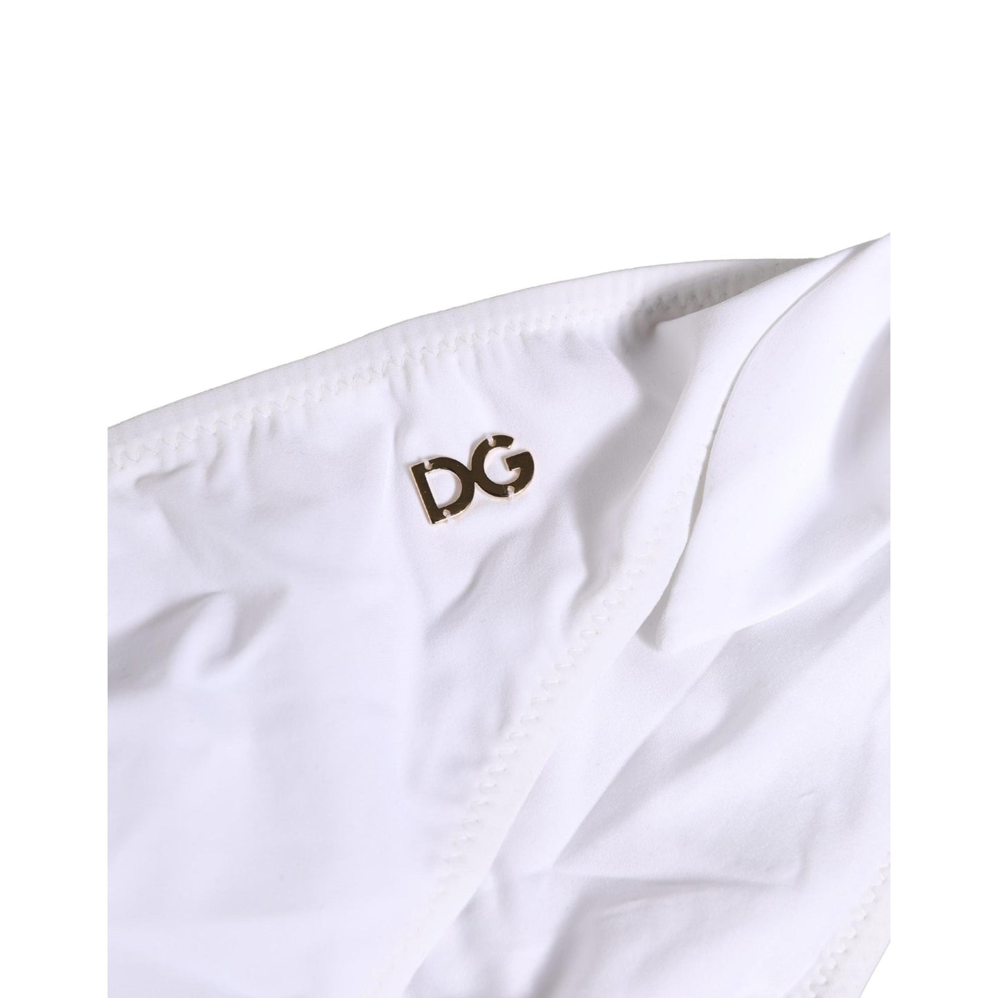 Dolce & Gabbana White Nylon DG Logo Plaque Bikini Bottom Swimwear