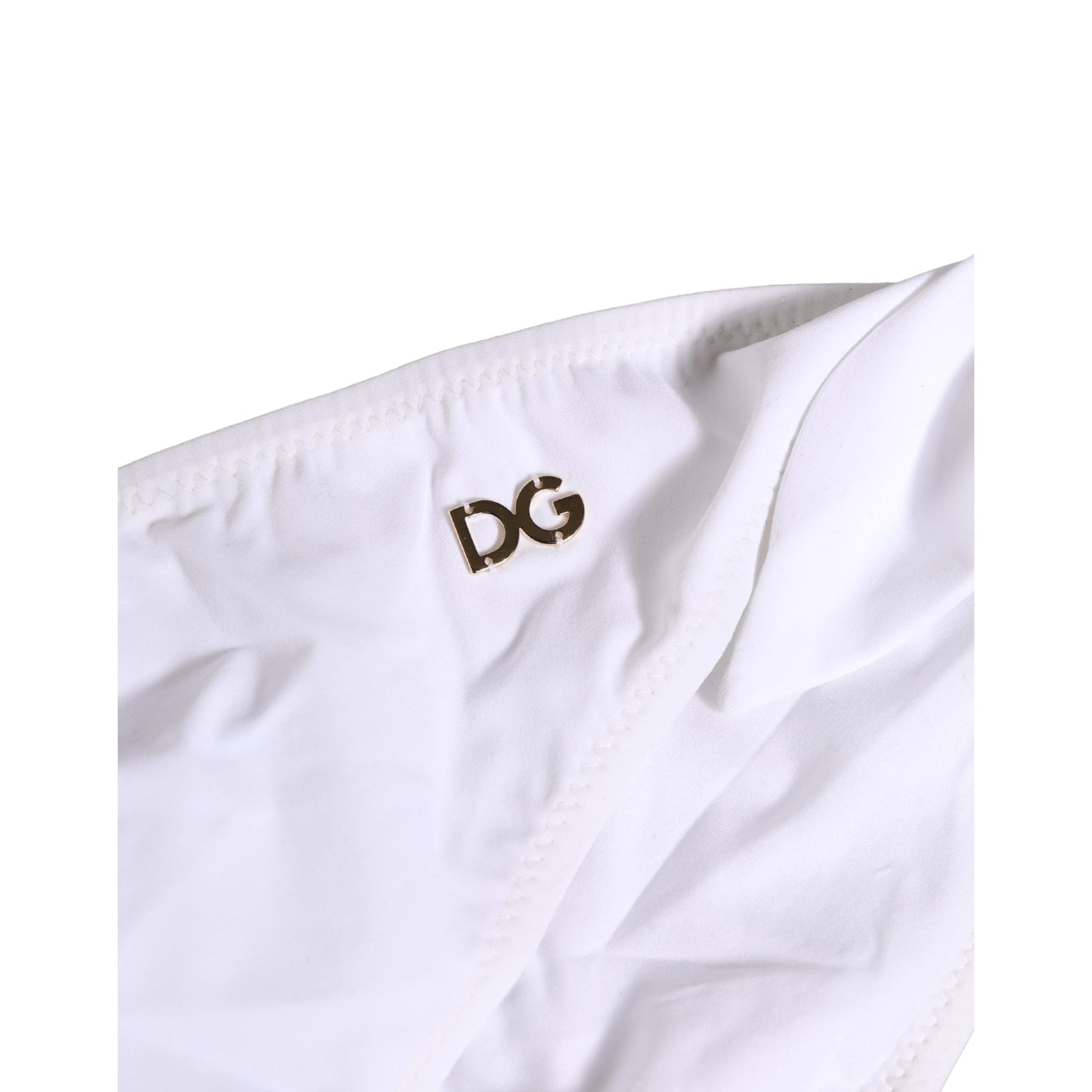 Dolce & Gabbana White Nylon DG Logo Plaque Bikini Bottom Swimwear