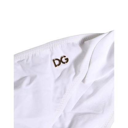 Dolce & Gabbana White Nylon DG Logo Plaque Bikini Bottom Swimwear