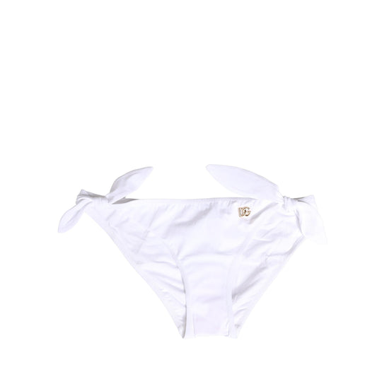 Dolce & Gabbana White Nylon DG Logo Plaque Bikini Bottom Swimwear