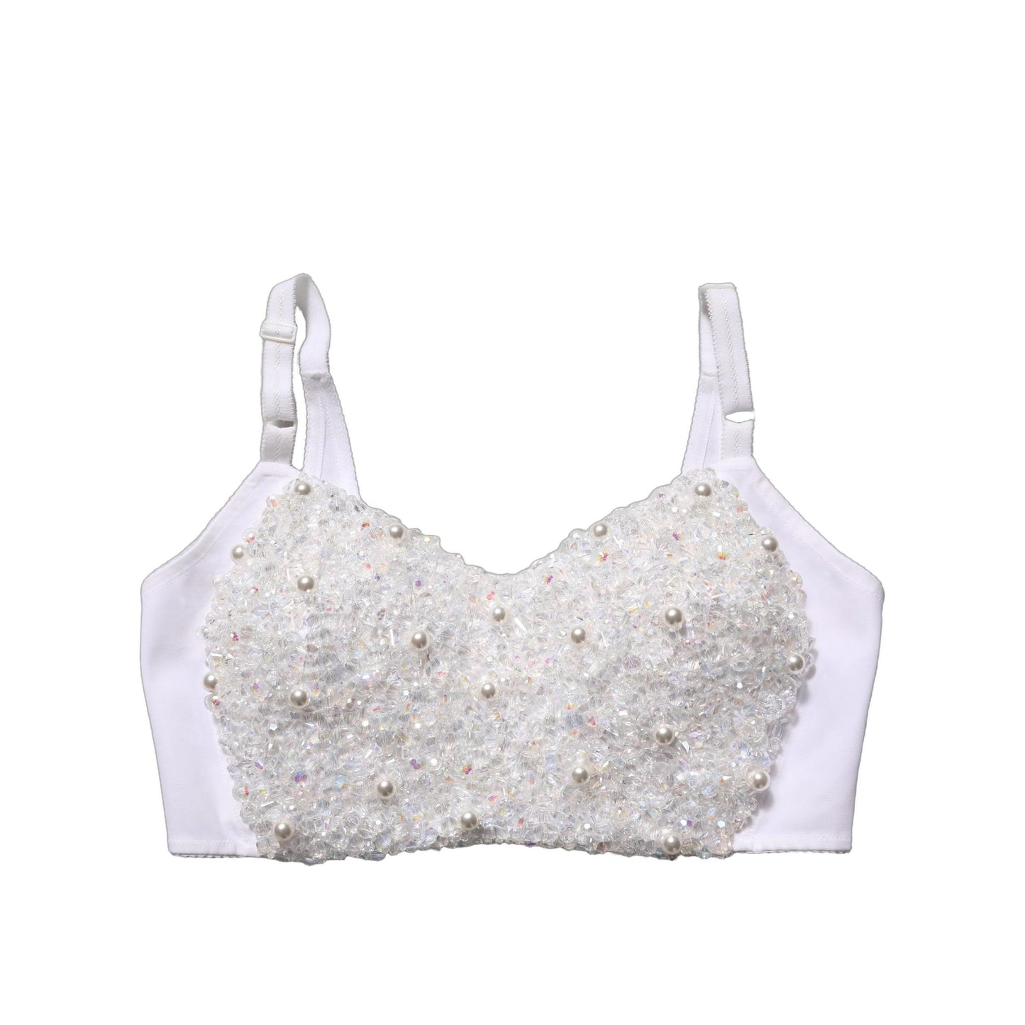 Dolce & Gabbana White Pearls Beaded Corset Bustier Crop Top