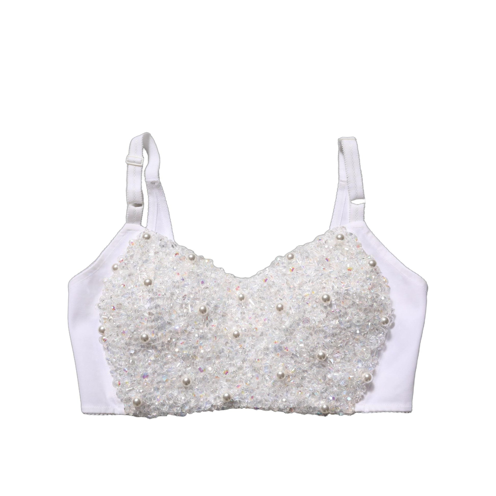Dolce & Gabbana White Pearls Beaded Corset Bustier Crop Top