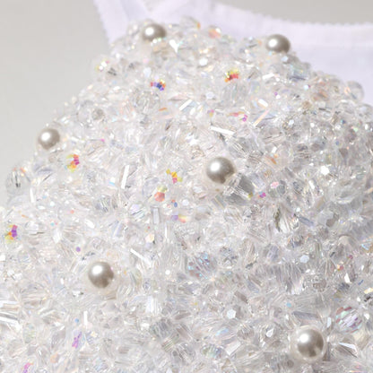 Dolce & Gabbana White Pearls Beaded Corset Bustier Crop Top