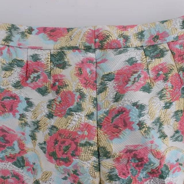 Dolce & Gabbana White Pink Floral Brocade Pants