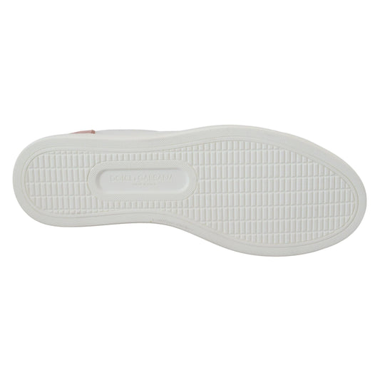 Dolce & Gabbana White Pink Leather Low Top Sneakers Shoes