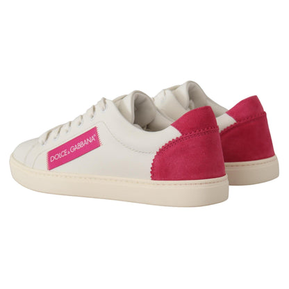 Dolce & Gabbana White Pink Leather Low Top Sneakers Womens Shoes