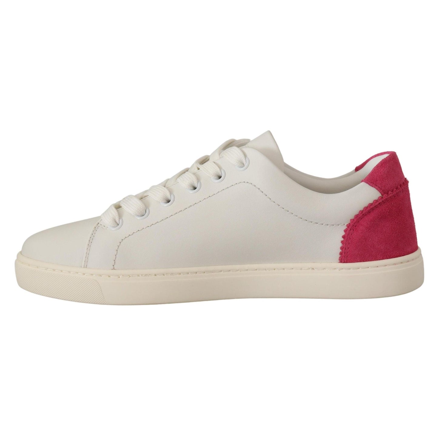 Dolce & Gabbana White Pink Leather Low Top Sneakers Womens Shoes