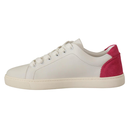 Dolce & Gabbana White Pink Leather Low Top Sneakers Womens Shoes