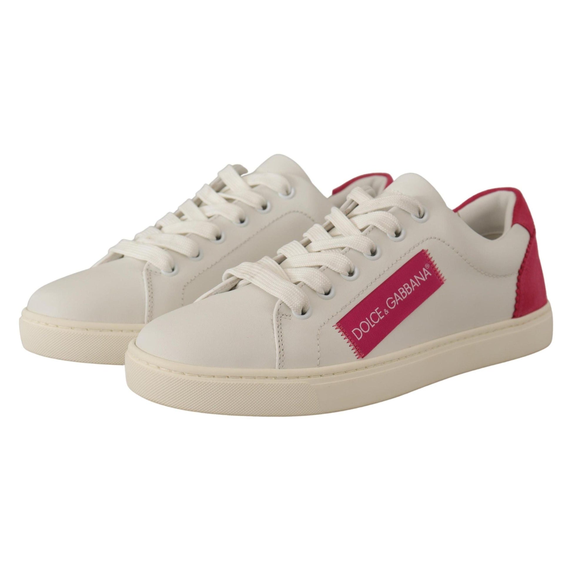 Dolce & Gabbana White Pink Leather Low Top Sneakers Womens Shoes