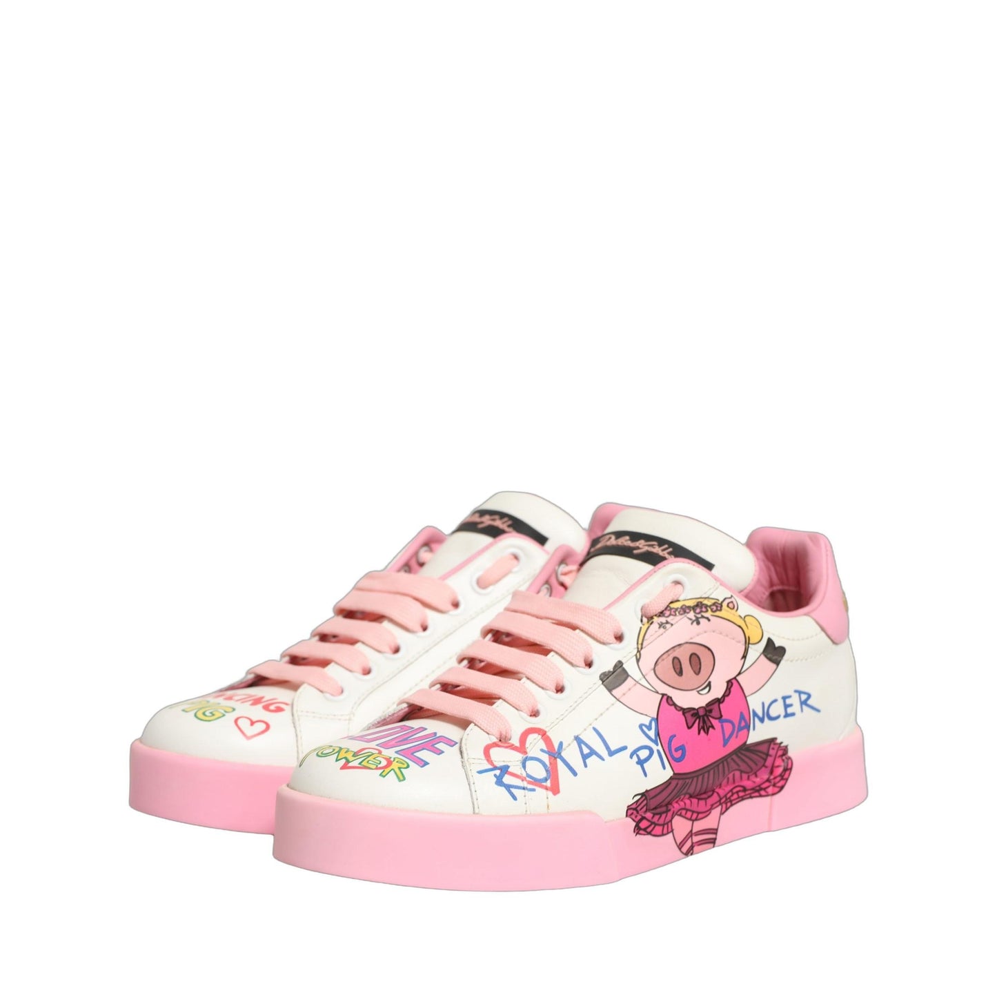 Dolce & Gabbana White Pink Portofino Royal Pig Sneakers Shoes