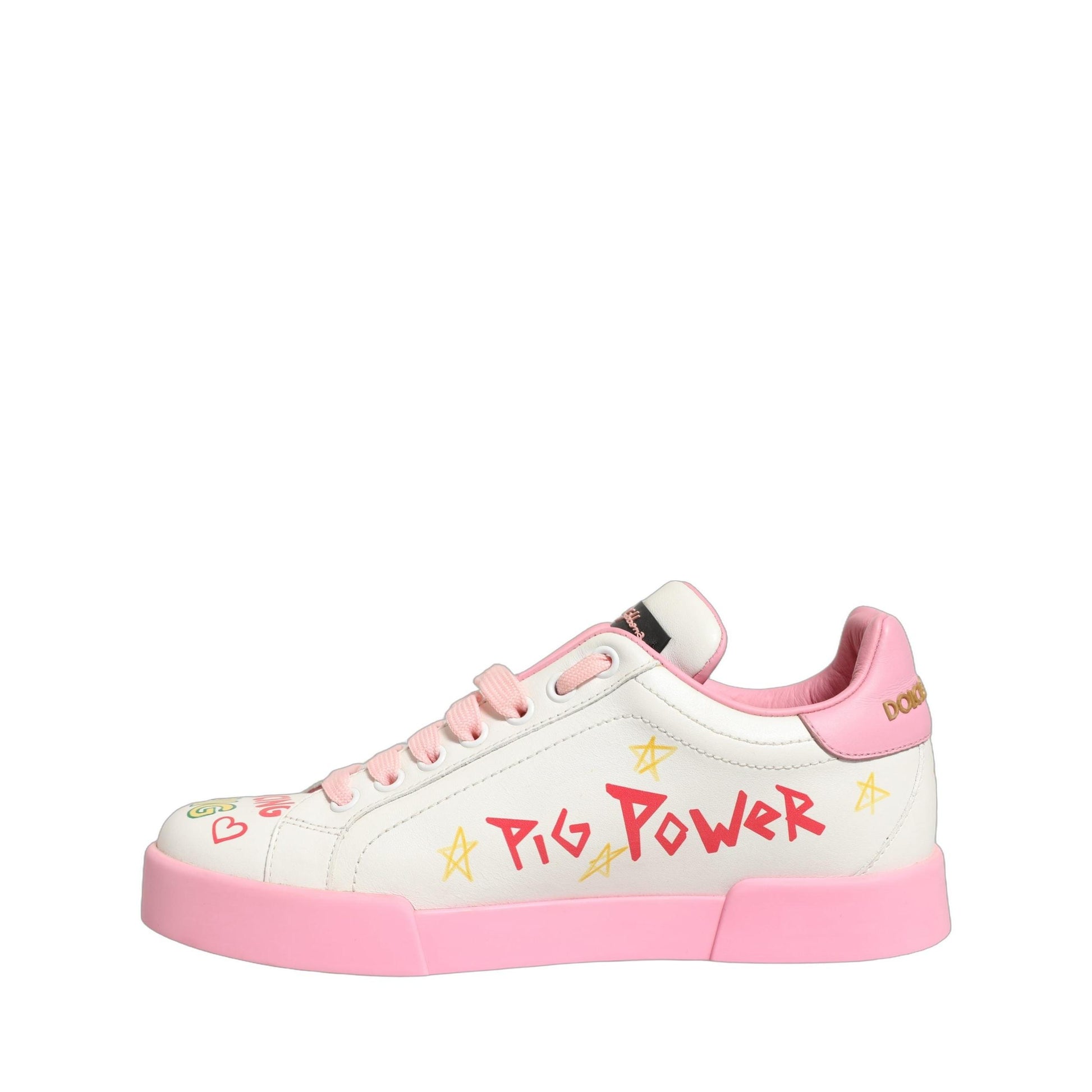 Dolce & Gabbana White Pink Portofino Royal Pig Sneakers Shoes