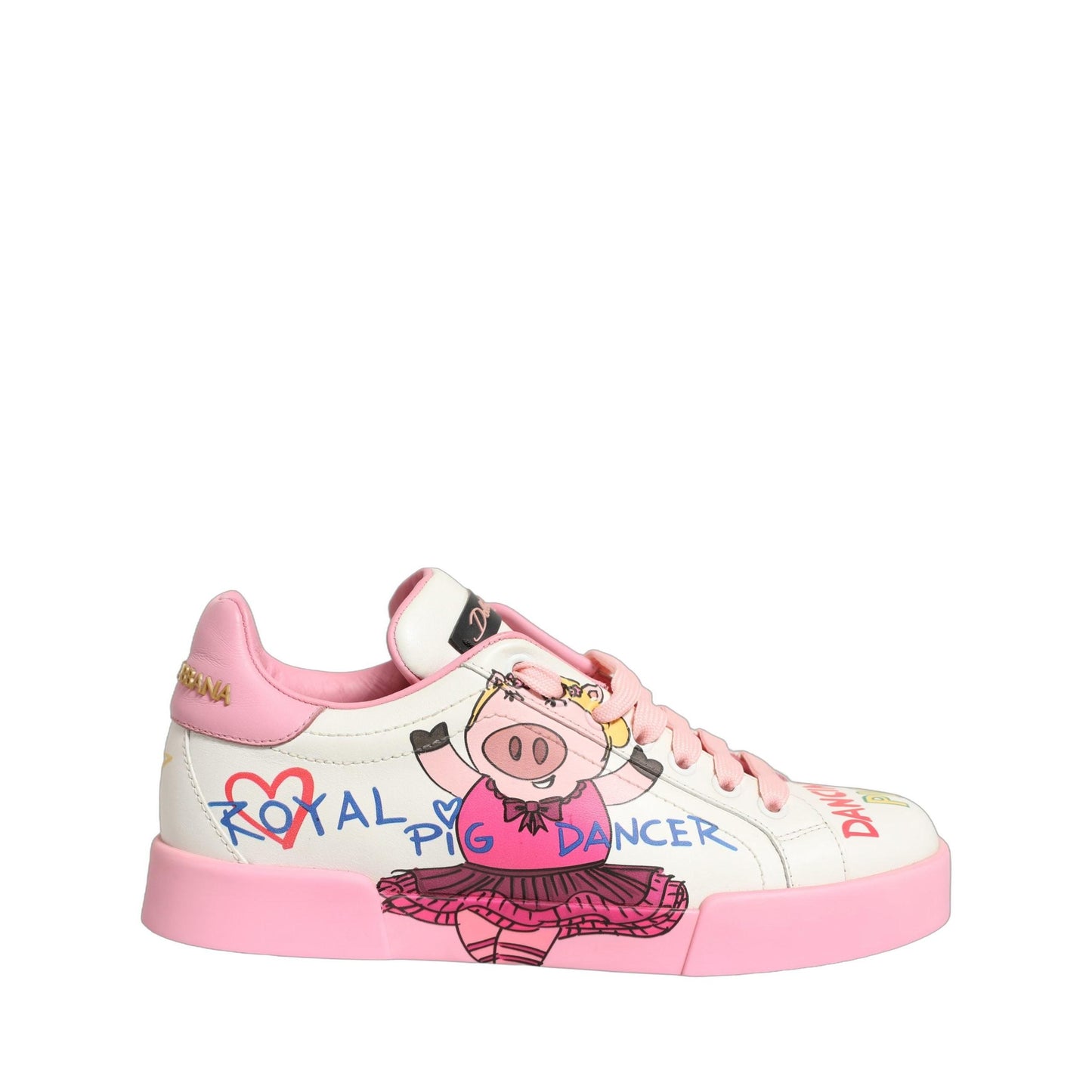 Dolce & Gabbana White Pink Portofino Royal Pig Sneakers Shoes