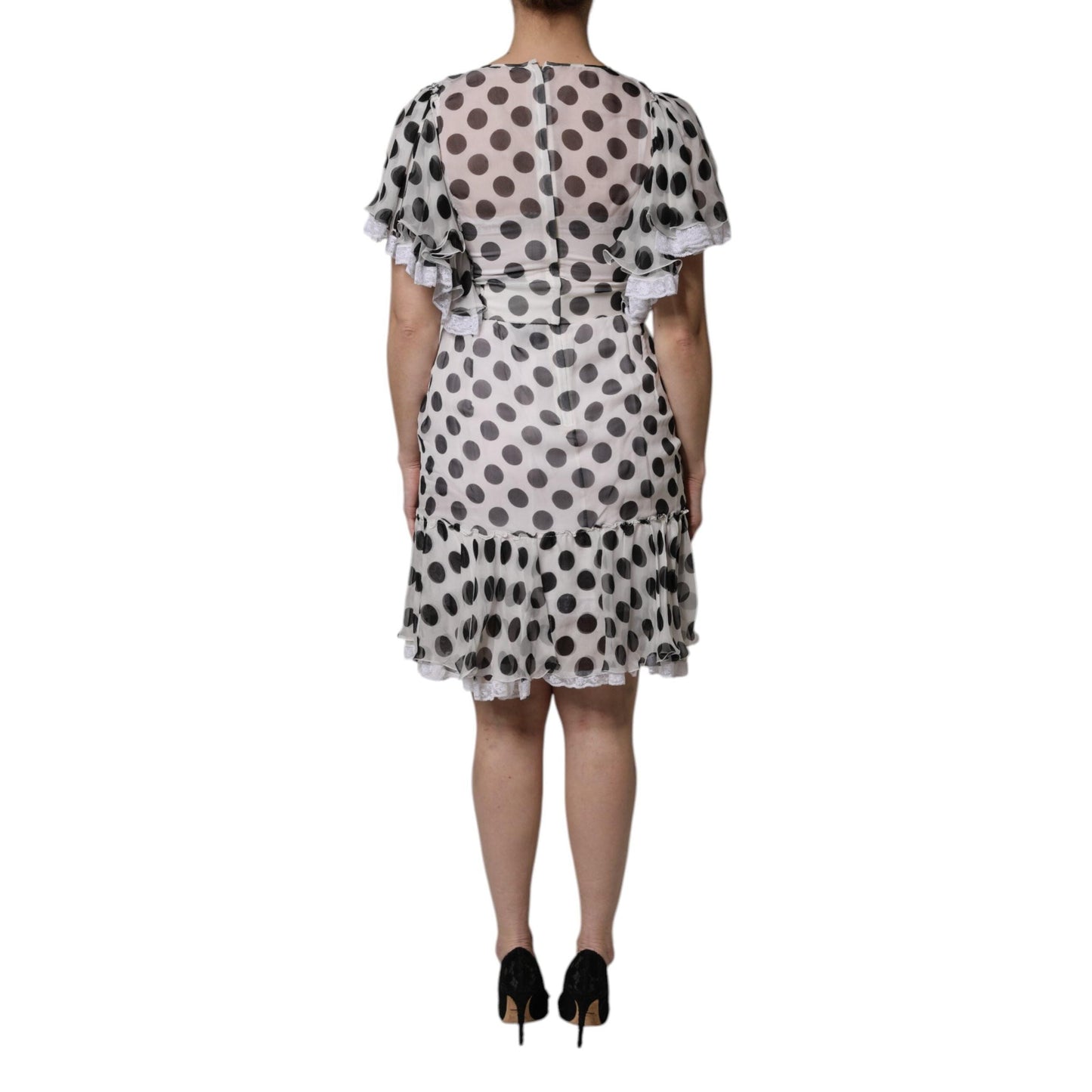 Dolce & Gabbana White Polka Dotted Silk Blend A-line Dress