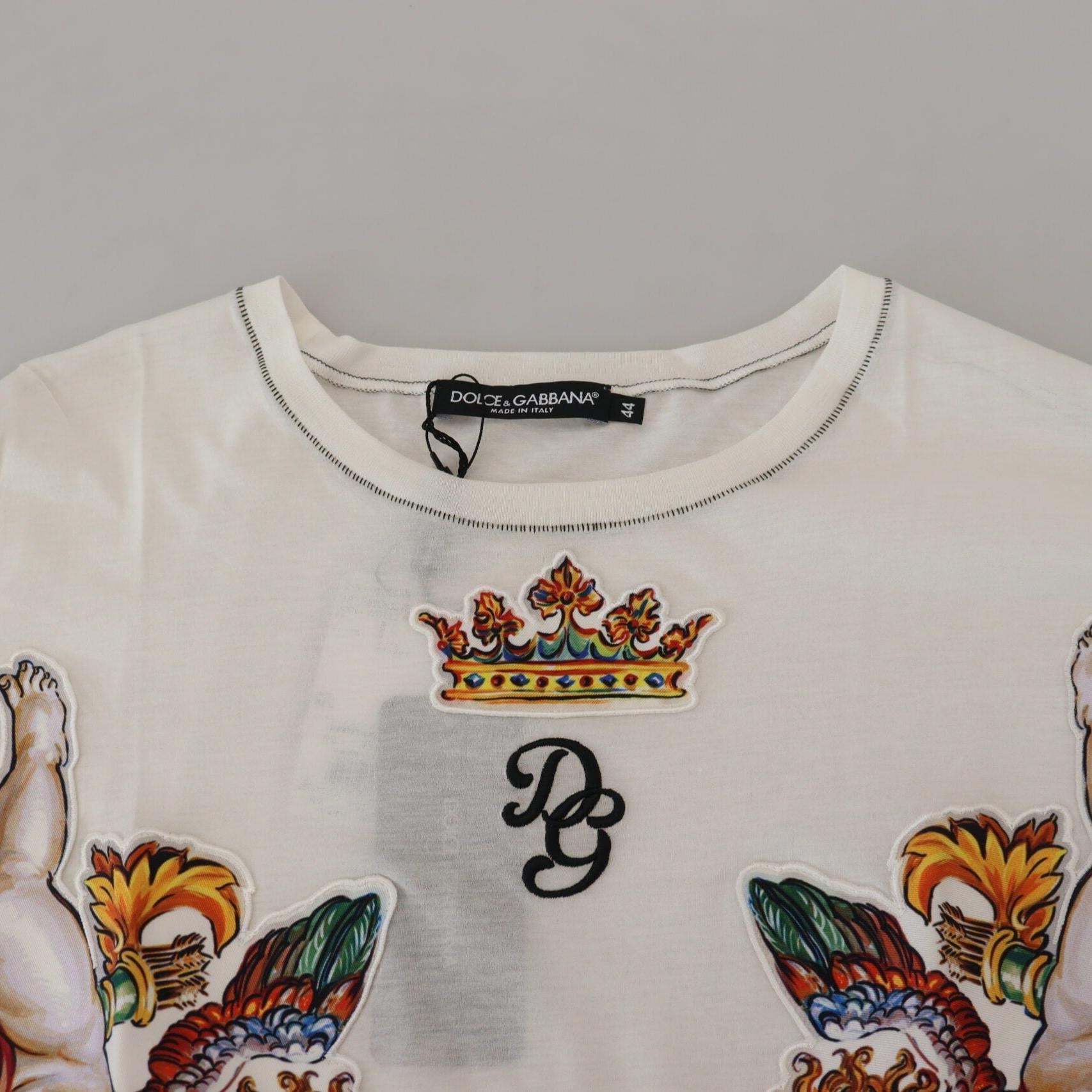 Dolce & Gabbana White Printed Short Sleeves Men T-shirt