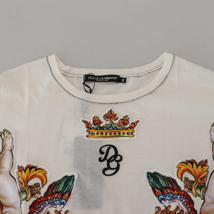 Dolce & Gabbana White Printed Short Sleeves Men T-shirt