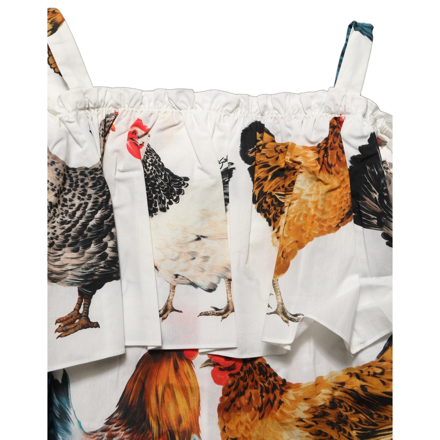 Dolce & Gabbana White Rooster Print Poplin Off The Shoulder Top