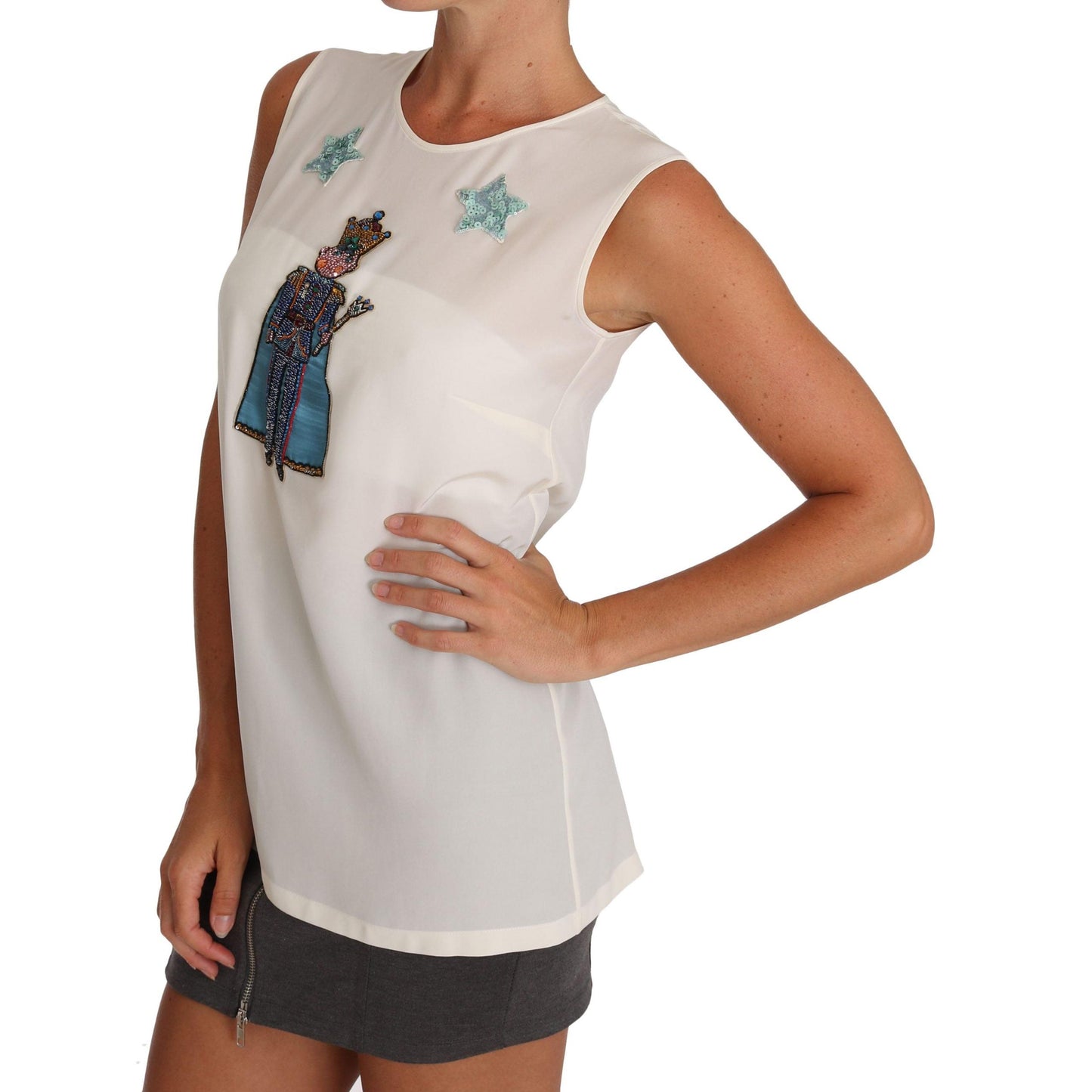 Dolce & Gabbana White Silk Crystal Sequined Fairy T-shirt