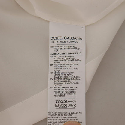 Dolce & Gabbana White Silk Gold DG Crown Crystal Blouse Top