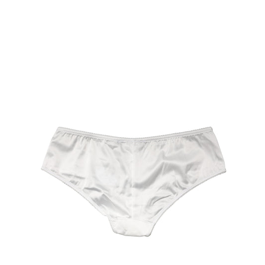 Dolce & Gabbana White Silk Stretch Mid Waist Brief Panty Underwear