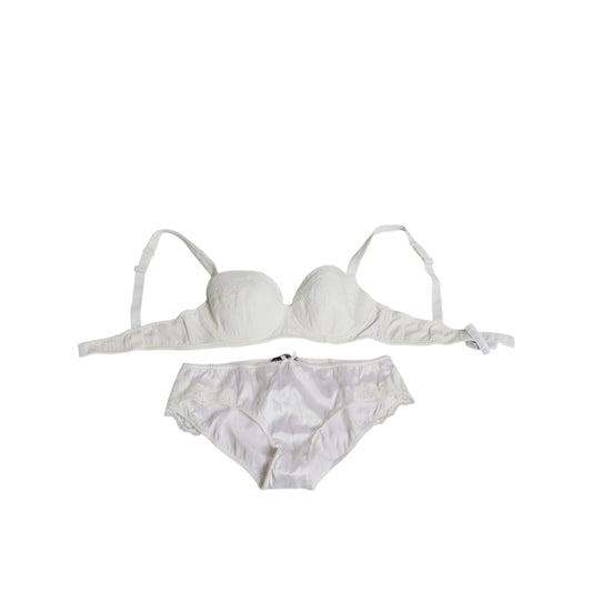 Dolce & Gabbana White Silk Stretch Panty Balconette Bra Underwear