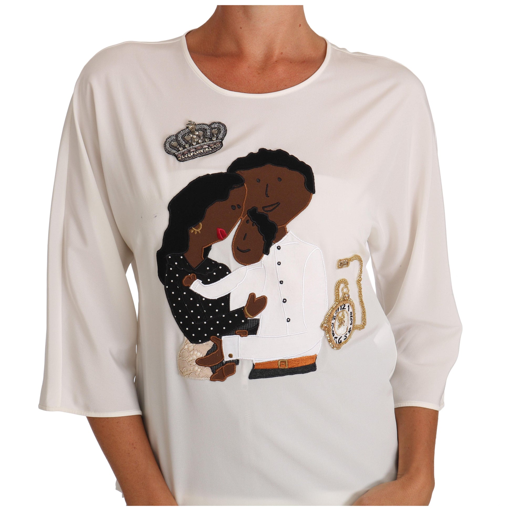 Dolce & Gabbana White Silk #dgfamily Crystal T-shirt