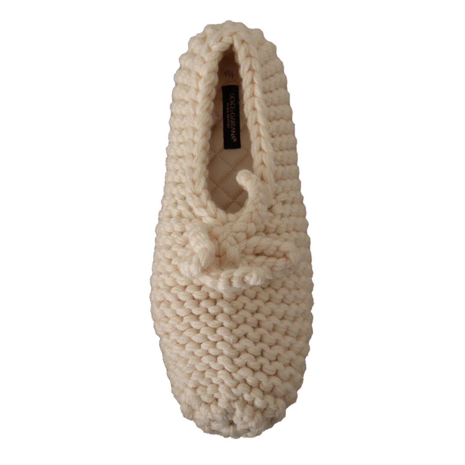 Dolce & Gabbana White Slip On Ballerina Flats Wool Knit Shoes