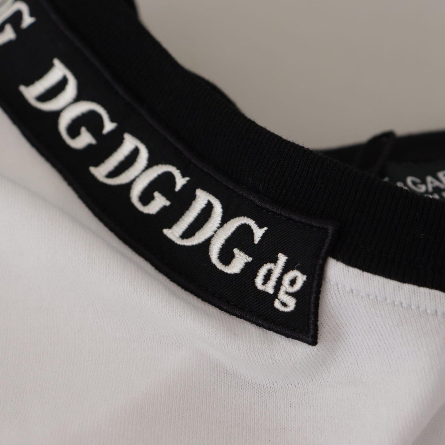 Dolce & Gabbana White Slogan Print Round Neck Cotton T-shirt