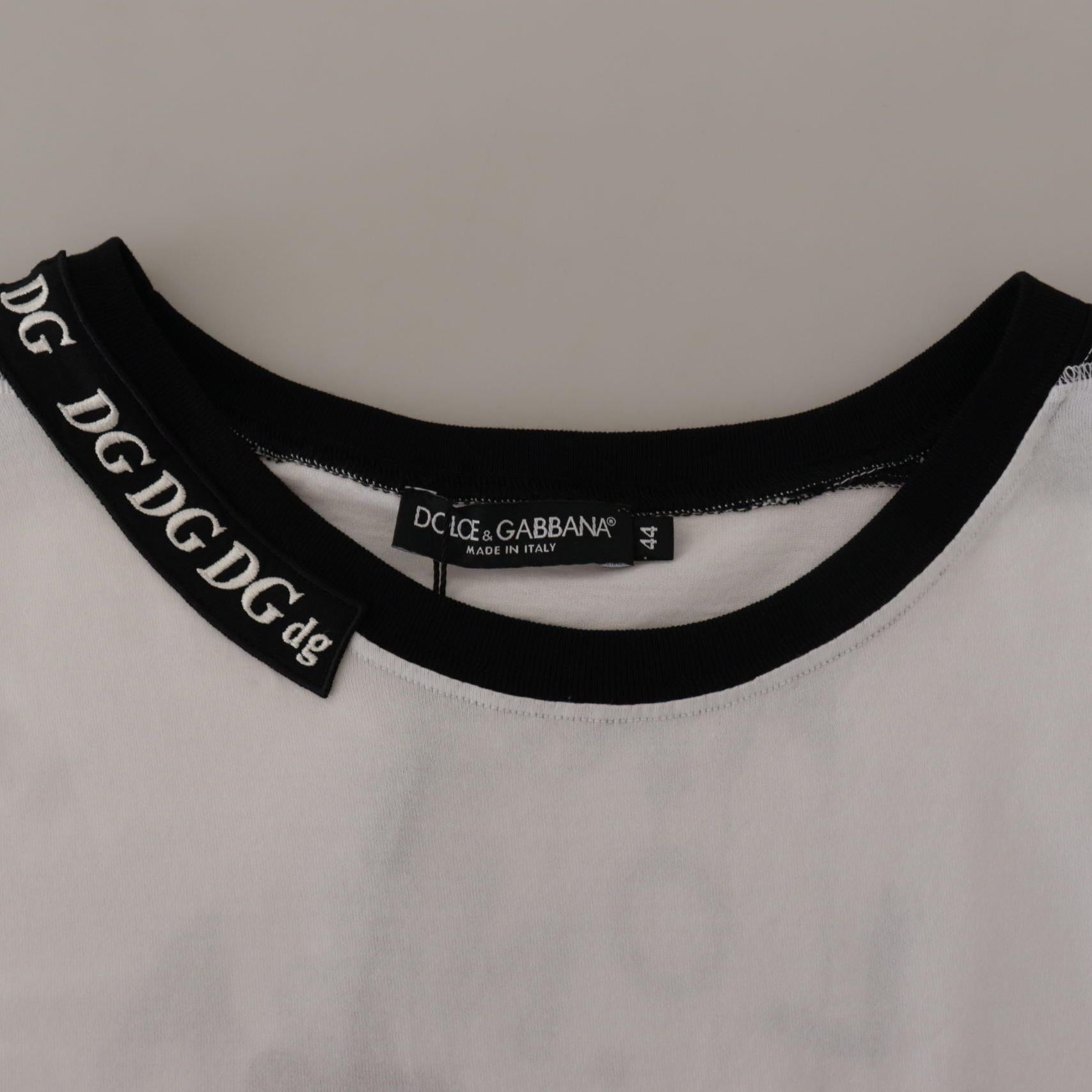 Dolce & Gabbana White Slogan Print Round Neck Cotton T-shirt