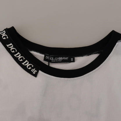 Dolce & Gabbana White Slogan Print Round Neck Cotton T-shirt