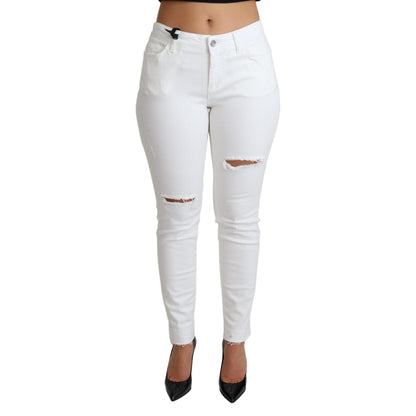 Dolce & Gabbana White Tattered Skinny Denim Cotton Stretch Jeans
