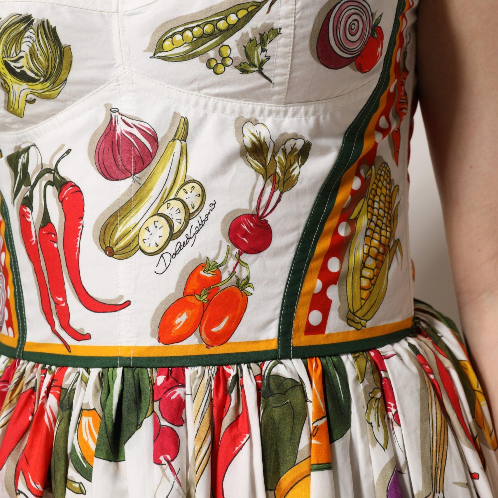 Dolce & Gabbana White Vegetables Sleeveless A-line Dress