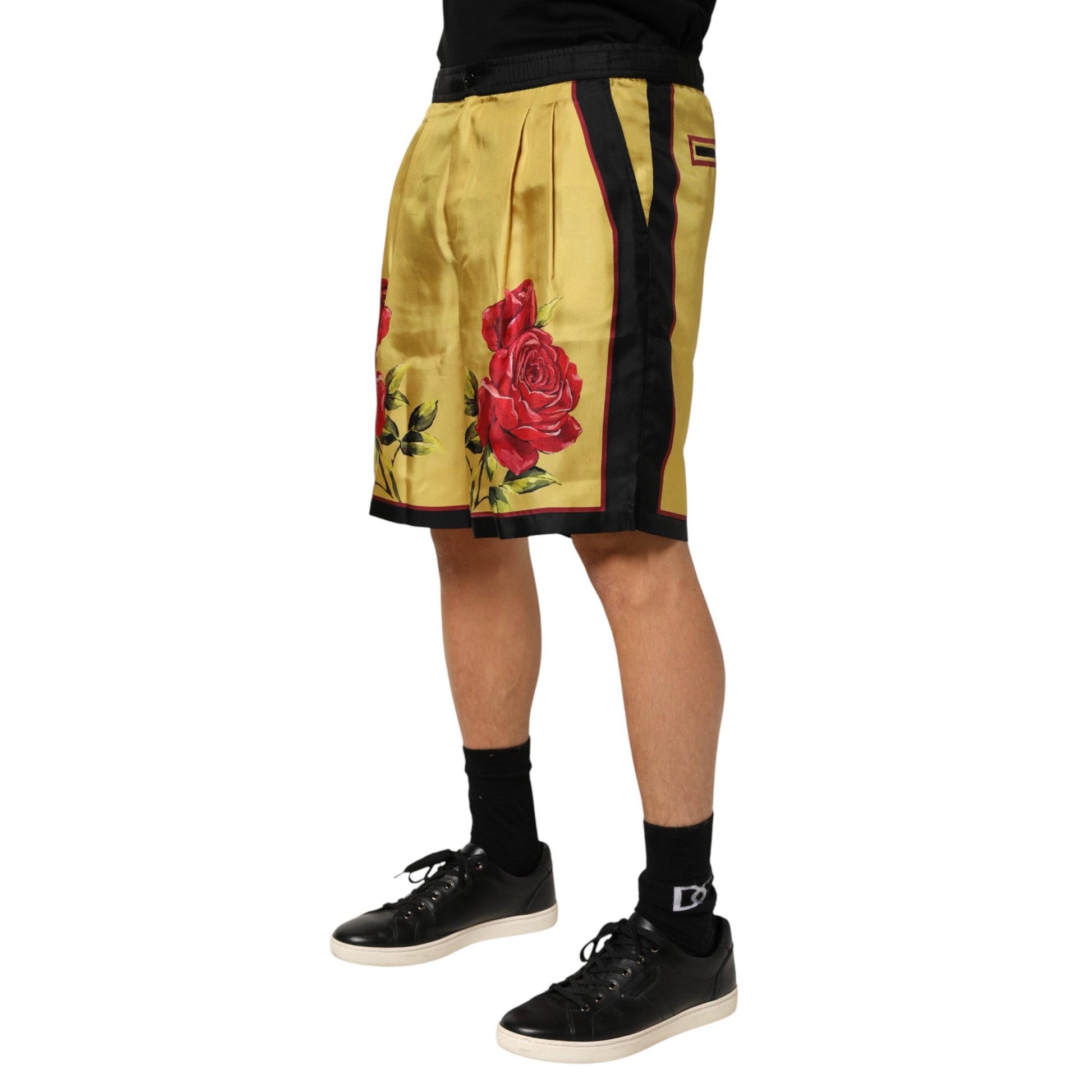 Dolce & Gabbana Yellow Floral Print Silk Men Bermuda Shorts