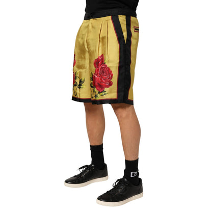Dolce & Gabbana Yellow Floral Print Silk Men Bermuda Shorts