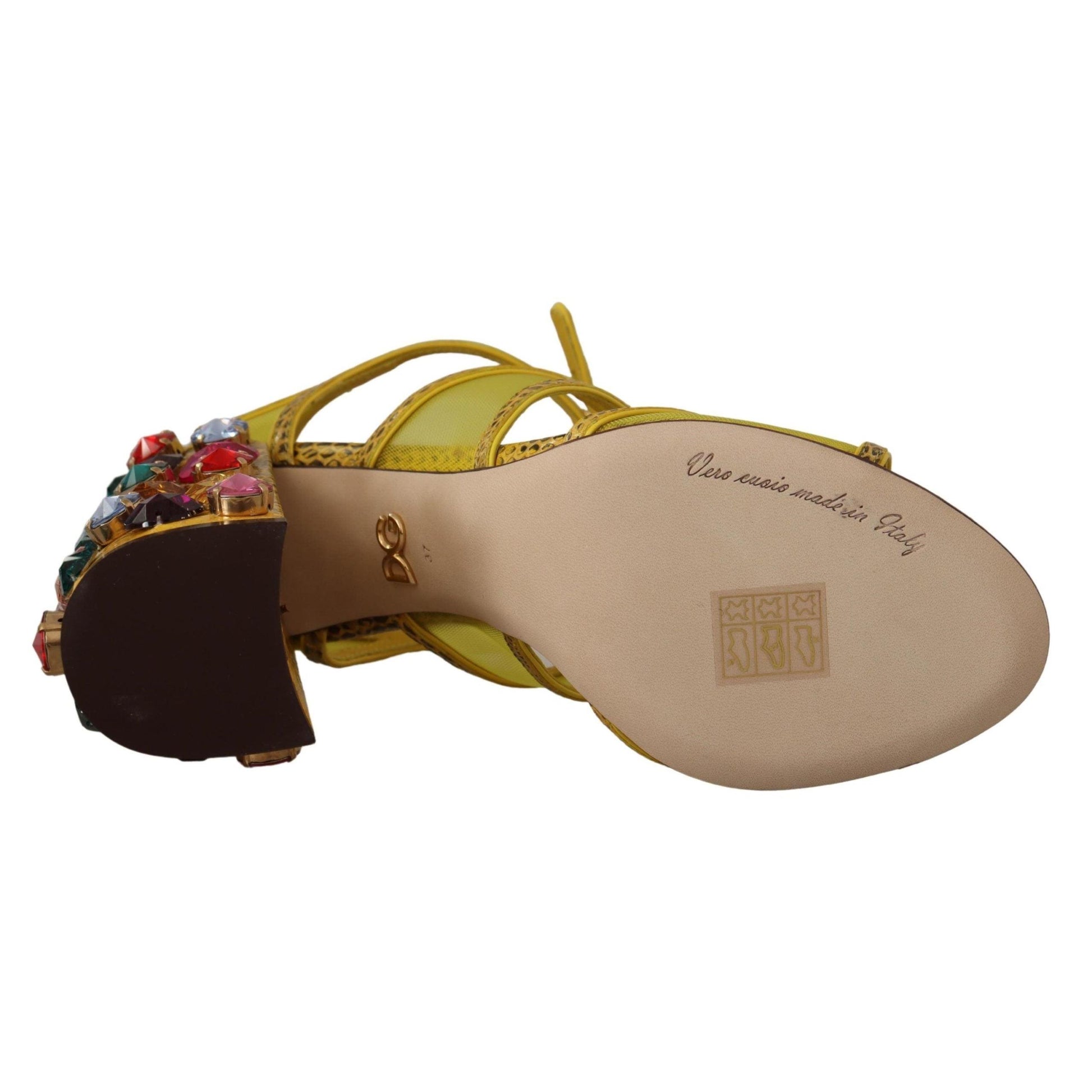 Dolce & Gabbana Yellow Leather Crystal Ayers Sandals Shoes