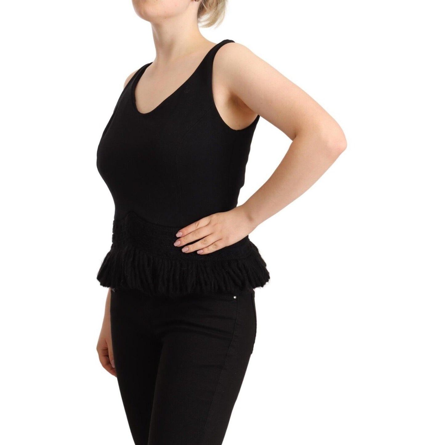 Ermanno Scervino Black Cotton Sleevelesss Tank Casual Top