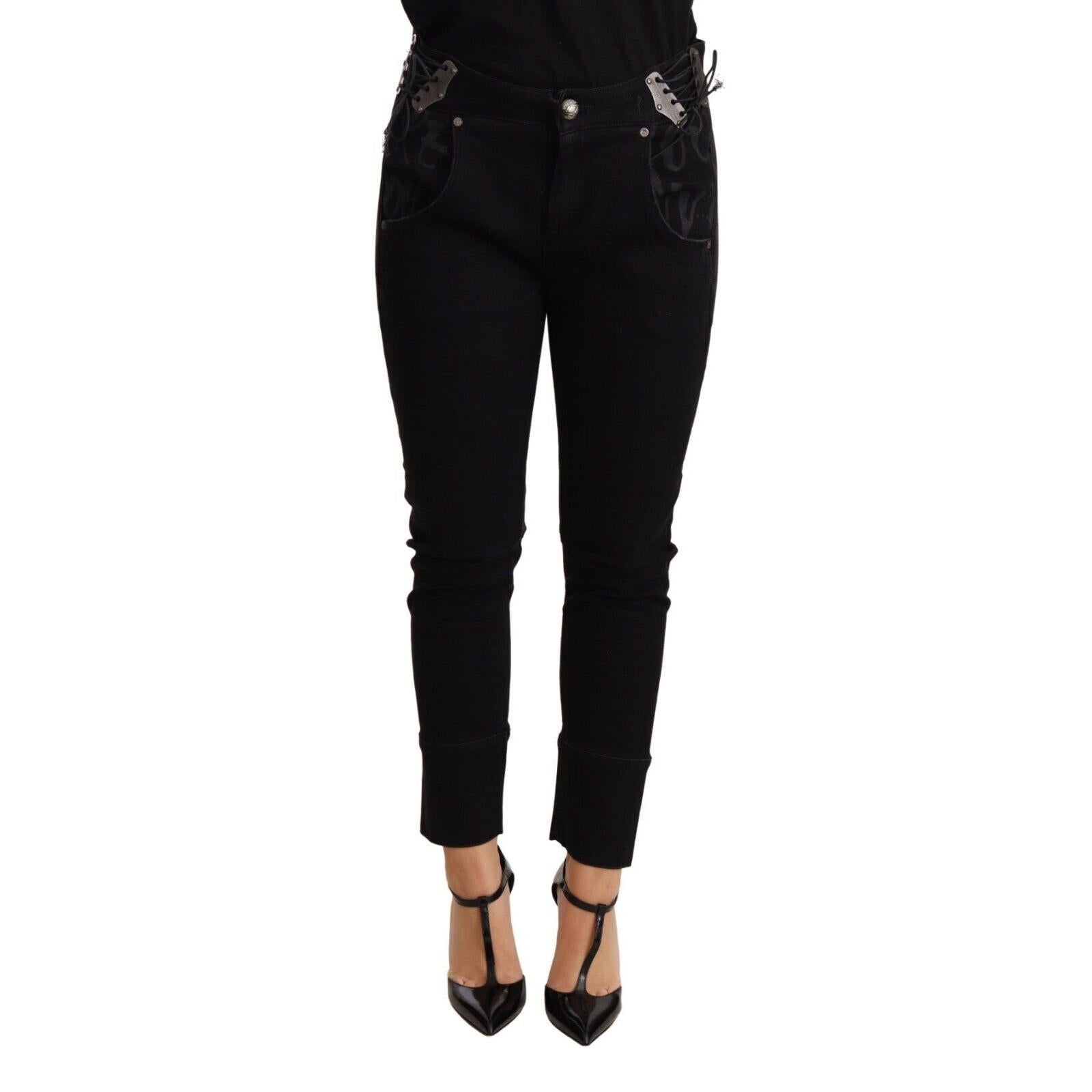 Ermanno Scervino Black Low Waist Skinny Slim Trouser Cotton Jeans