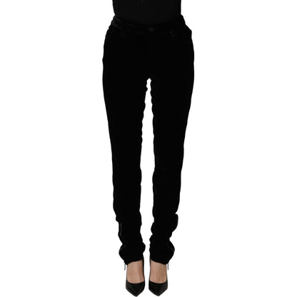 Ermanno Scervino Black Viscose Blend Velvet Slim Fit Pants