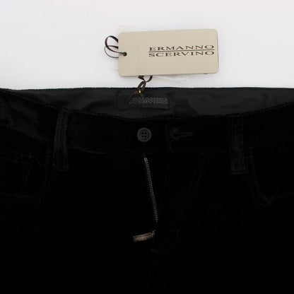Ermanno Scervino Black Viscose Blend Velvet Slim Fit Pants