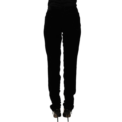 Ermanno Scervino Black Viscose Blend Velvet Slim Fit Pants