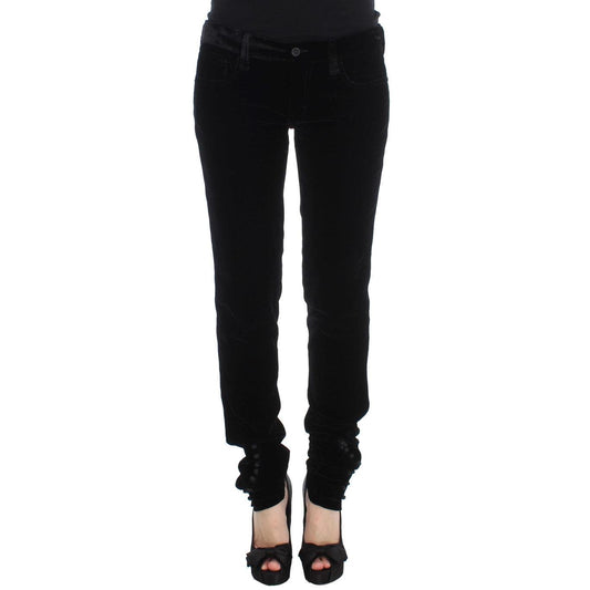 Ermanno Scervino Black Viscose Blend Velvet Slim Fit Pants
