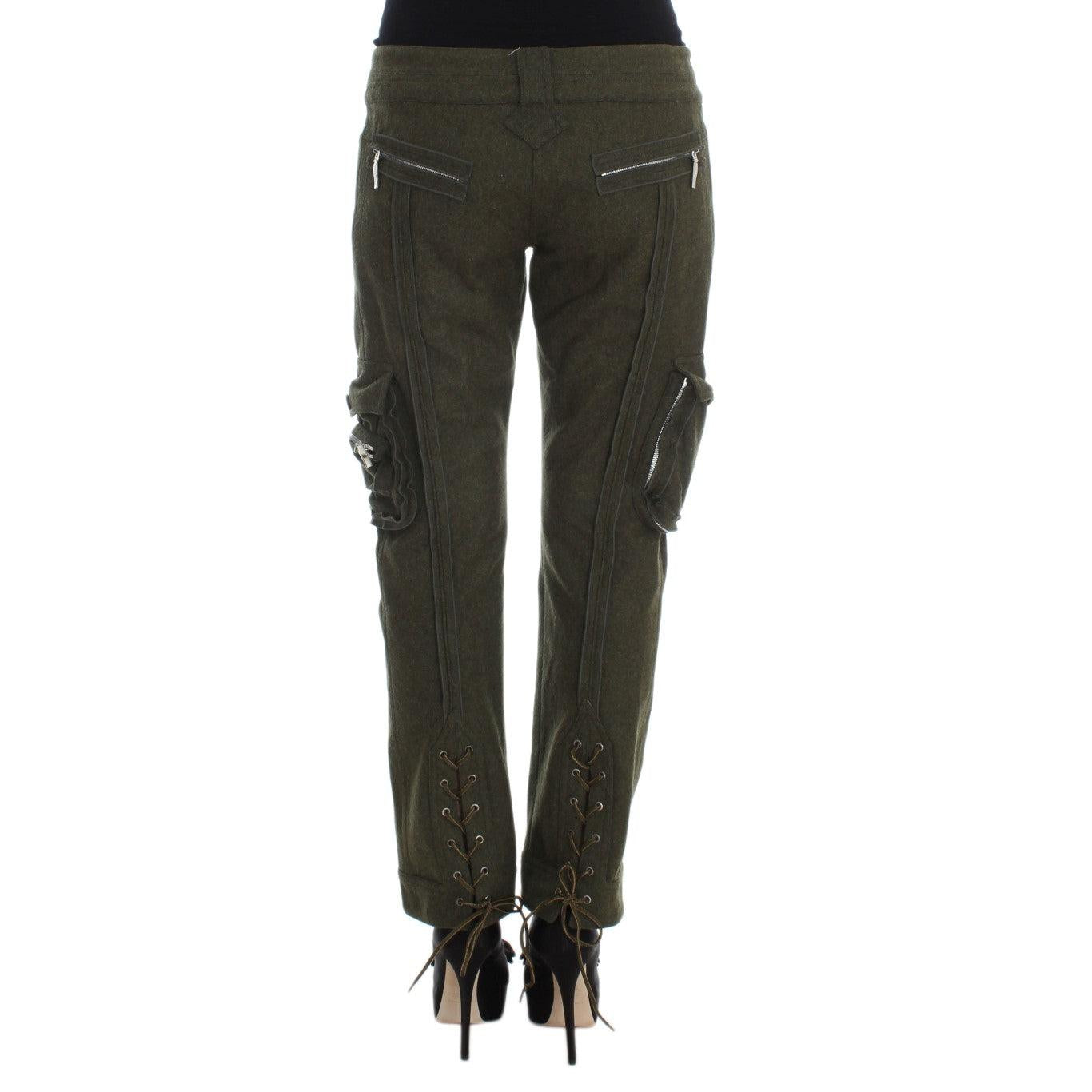 Ermanno Scervino Green Wool Blend Loose Fit Cargo Pants