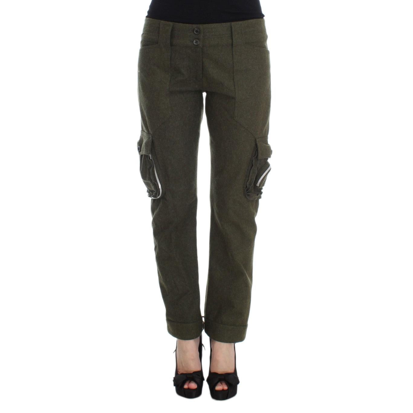 Ermanno Scervino Green Wool Blend Loose Fit Cargo Pants