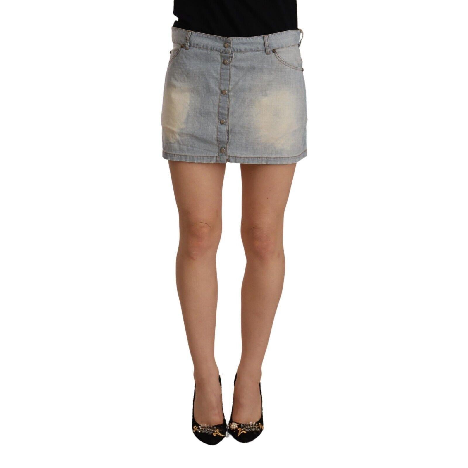 Ermanno Scervino Light Blue Mid Waist Denim Mini Cotton Skirt