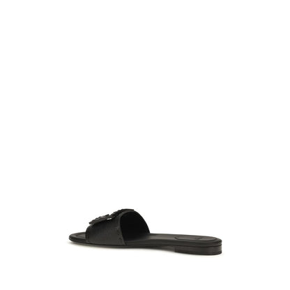 Fendi Black Calf Leather Bos Taurus Flat Sandals